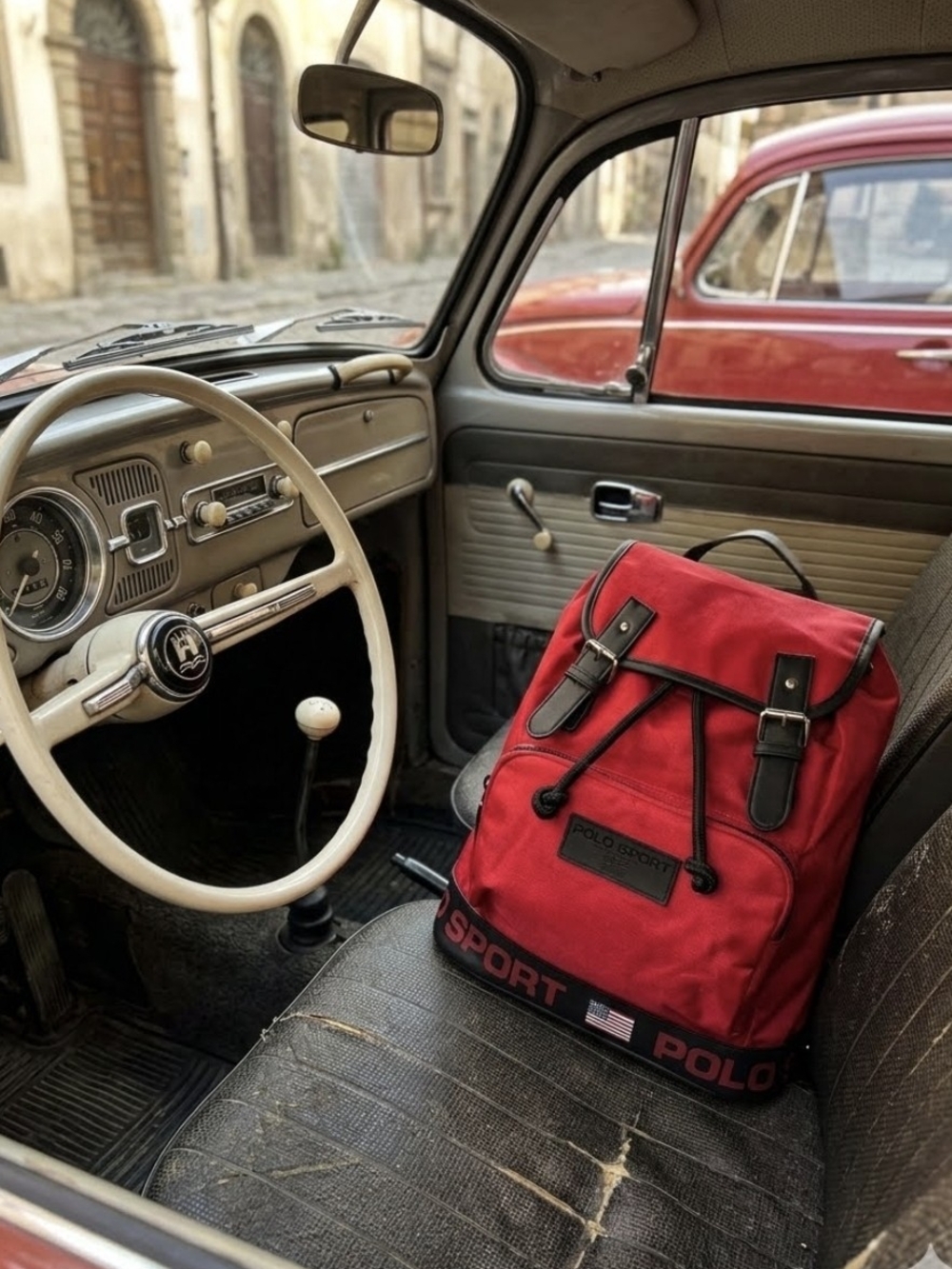 Polo by Ralph Lauren Red Canvas Drawstring Backpack with Black Trim